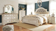Load image into Gallery viewer, Realyn Queen Upholstered Panel Bed with Mirrored Dresser, Chest and Nightstand
