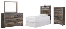Load image into Gallery viewer, Drystan Twin Panel Headboard with Mirrored Dresser and Chest
