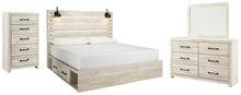 Load image into Gallery viewer, Cambeck King Panel Bed with 2 Storage Drawers with Mirrored Dresser and Chest
