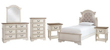 Load image into Gallery viewer, Realyn Twin Panel Bed with Mirrored Dresser, Chest and 2 Nightstands
