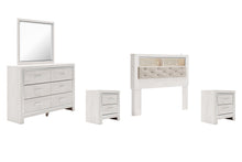 Load image into Gallery viewer, Altyra Queen Bookcase Headboard with Mirrored Dresser and 2 Nightstands
