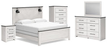 Load image into Gallery viewer, Schoenberg King Panel Bed with Mirrored Dresser, Chest and Nightstand
