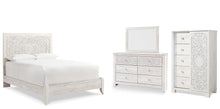 Load image into Gallery viewer, Paxberry Queen Panel Bed with Mirrored Dresser and Chest
