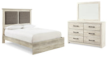 Load image into Gallery viewer, Cambeck King Upholstered Panel Bed with Mirrored Dresser
