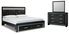 Load image into Gallery viewer, Kaydell King Upholstered Panel Storage Platform Bed with Mirrored Dresser
