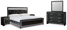 Load image into Gallery viewer, Kaydell King Upholstered Panel Platform Bed with Mirrored Dresser and 2 Nightstands
