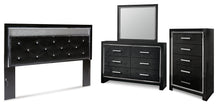 Load image into Gallery viewer, Kaydell King Upholstered Panel Headboard with Mirrored Dresser and Chest
