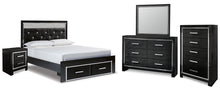 Load image into Gallery viewer, Kaydell Queen Upholstered Panel Storage Platform Bed with Mirrored Dresser, Chest and Nightstand
