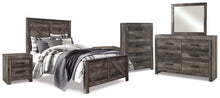 Load image into Gallery viewer, Wynnlow Queen Crossbuck Panel Bed with Mirrored Dresser, Chest and 2 Nightstands

